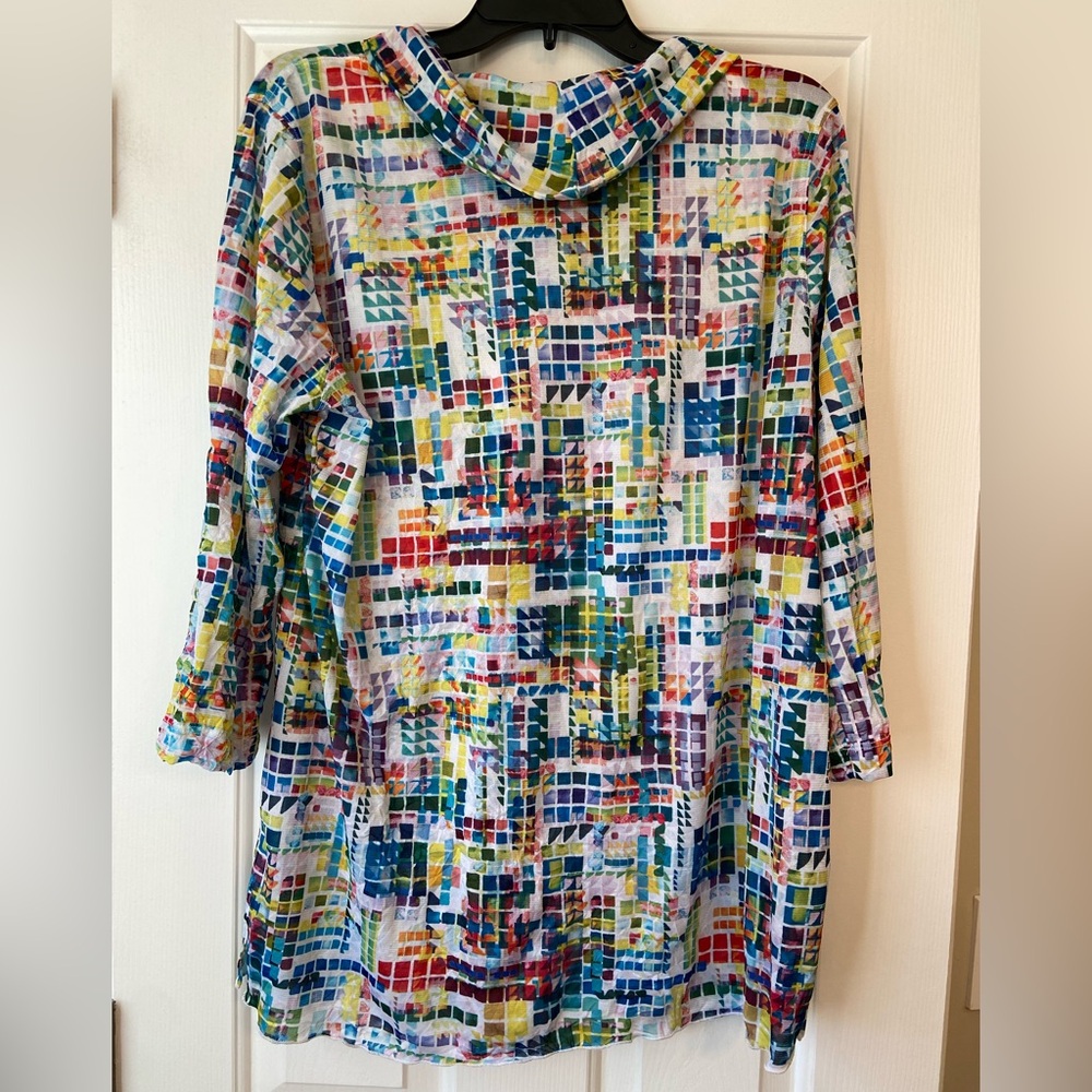 Ali Miles Rainbow Colored Geometric 3/4 Sleeve Sheer Top Sz Medium - Picture 9 of 9